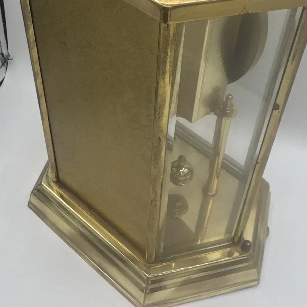 Gold Tone Anniversary Torsion Mantel Clock, Glass Dome, Roman Dial, Pendulum
